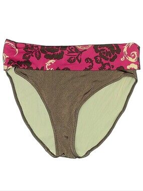 Fantasie High Cut Floral Foldover Waist Bikini Bottoms, Metallic Bronze & Pink
